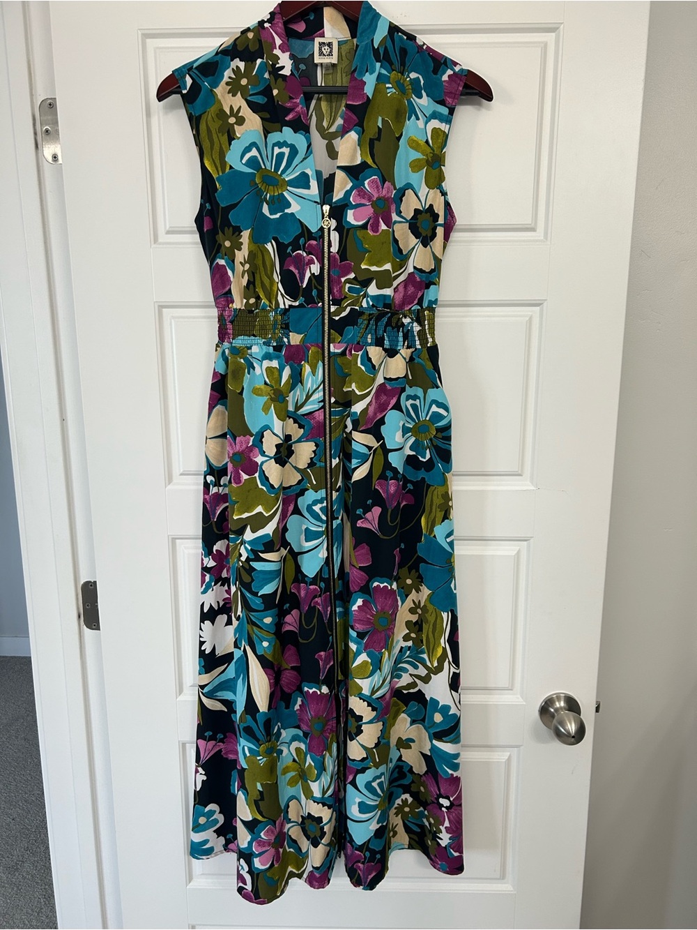 Anne Klein Floral Sleeveless Maxi Dress with Pockets & Smocked Waist - Size 4